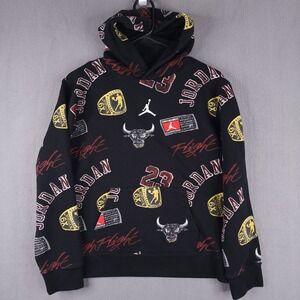 Jordan Chicago Bulls Hoodie Boys XL Black All Over Print Fleece